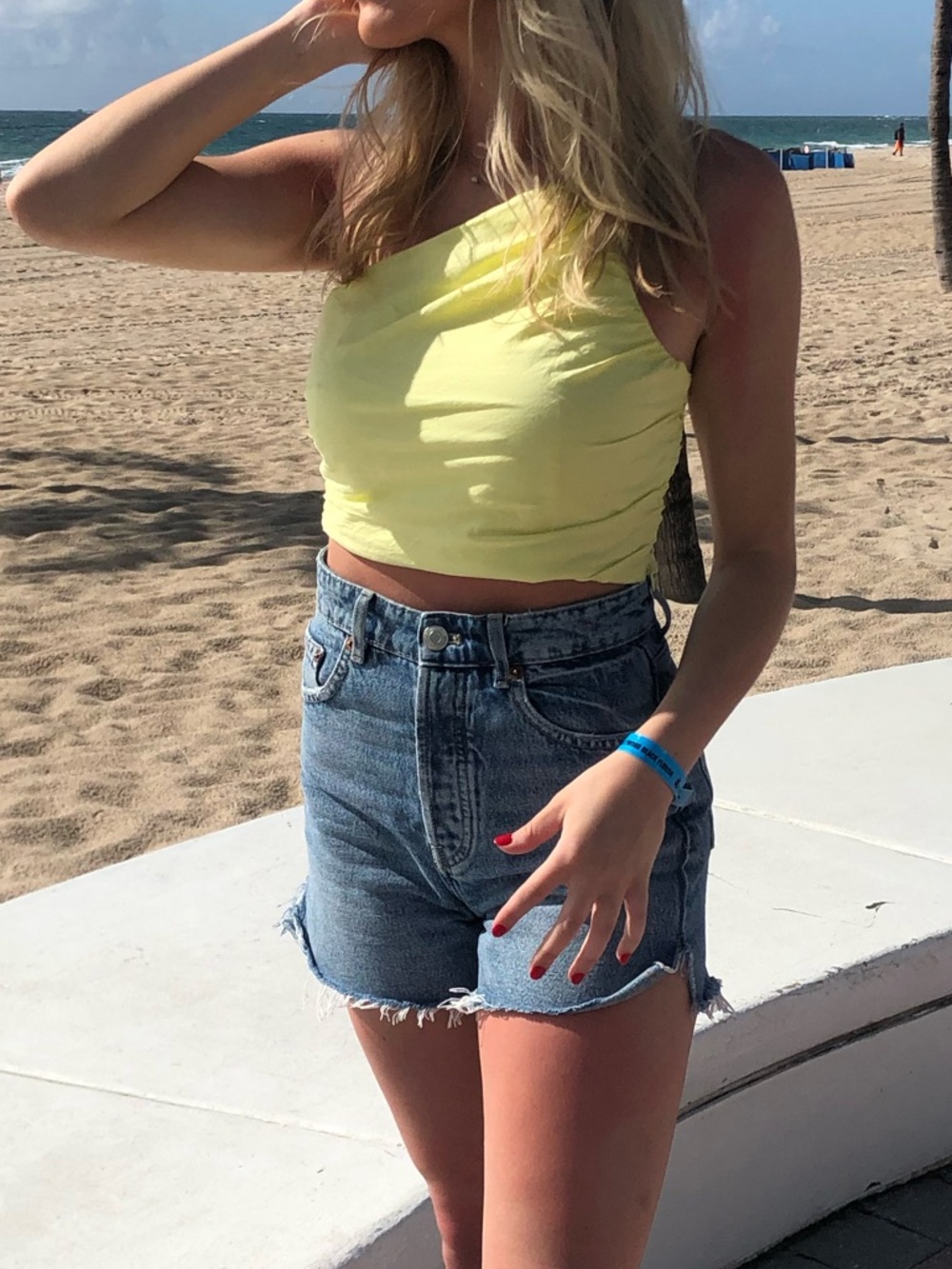 Zara Yellow Asymmetric One-Shoulder Crop Top